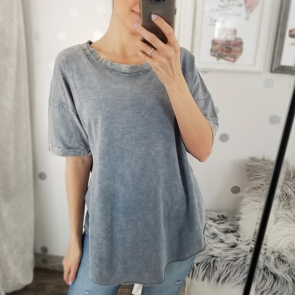 Last2️⃣ Fall Tops Denim Blue Tee Mineral Wash Laid Back Every Day Tshirt - Picture 1 of 9